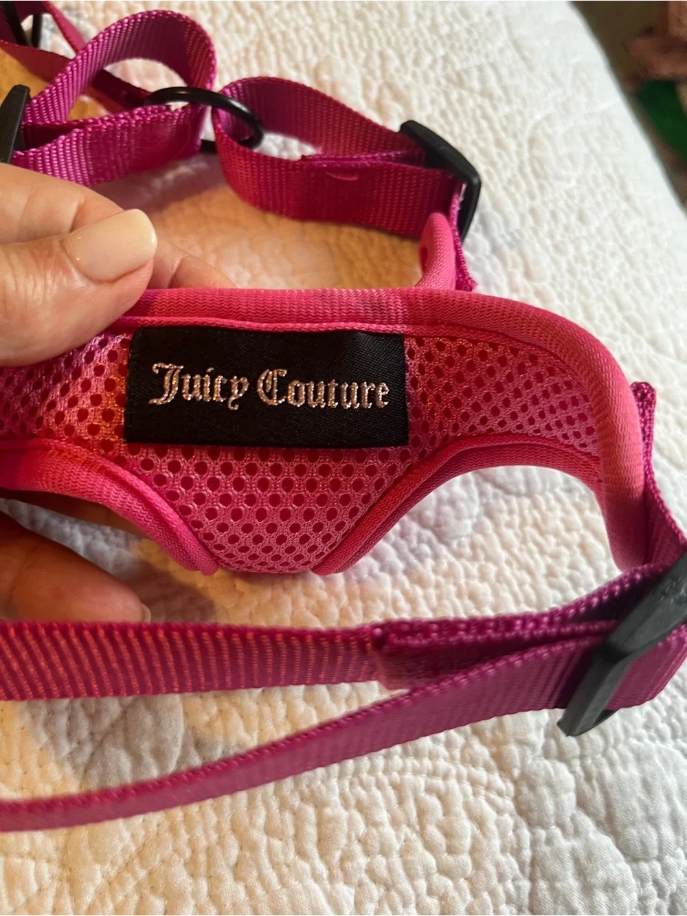 Juicy Couture Hot Pink Padded Dog Harness with Rhinestone Crown
